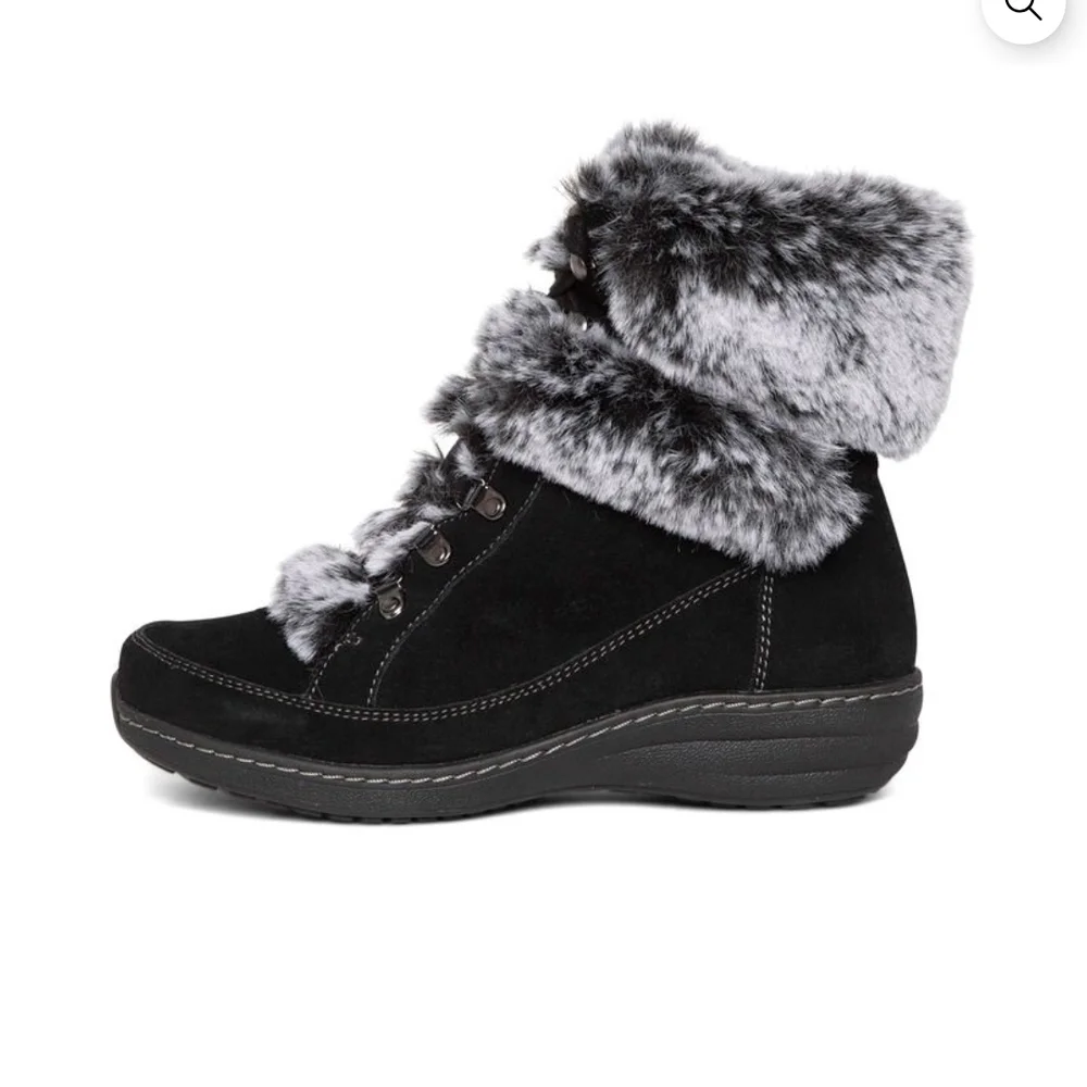 Aetrex Black Faux-Fur Lace-Up Winter Boots